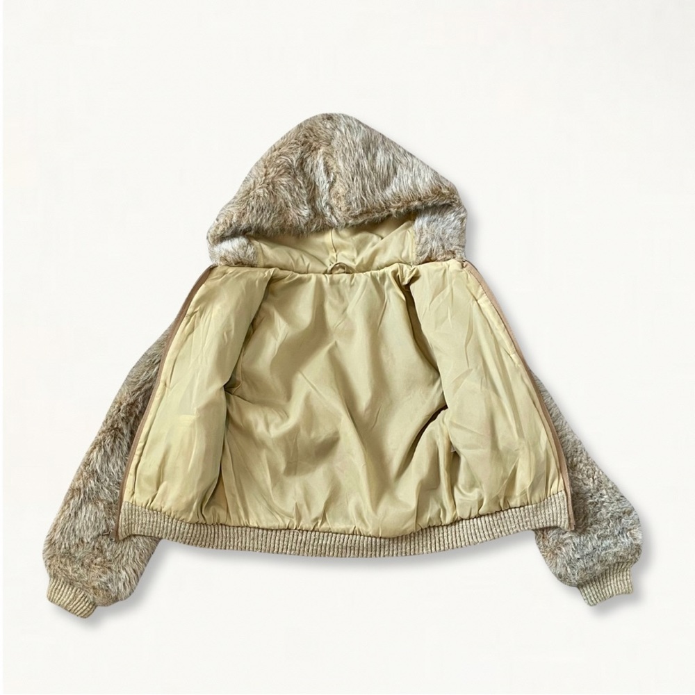 Vintage Cropped Faux Fur Hooded Zip-Up Jacket - Picture 13 of 16